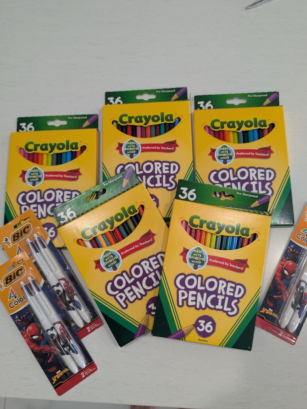5 Packs Of Crayola Pencils And Spider Man Pens